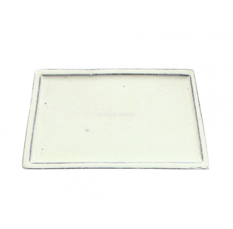 Plato rectangular de gres crema para bonsái de 15.5 cm. Plato rectangular de gres crema para bonsái de 15.5 cm.