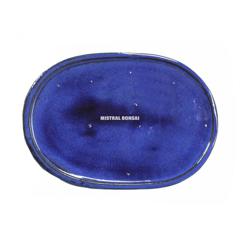 Plato oval de gres para bonsái de 15 cm. Azul. Plato oval de gres para bonsái de 15 cm. Azul.