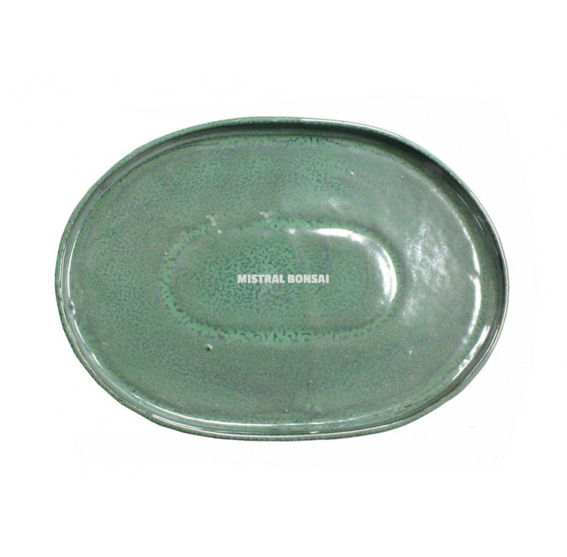 Plateau ovale de grès pour bonsaï 16.5 cm vert Plateau ovale de grès pour bonsaï 16.5 cm vert