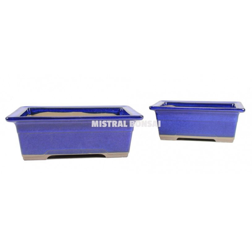 Set-2 Pots rectangulaires de grès bleus pour bonsai 22.5 et 18.8 cm. Set-2 Pots rectangulaires de grès bleus pour bonsai 22.5 et 18.8 cm.