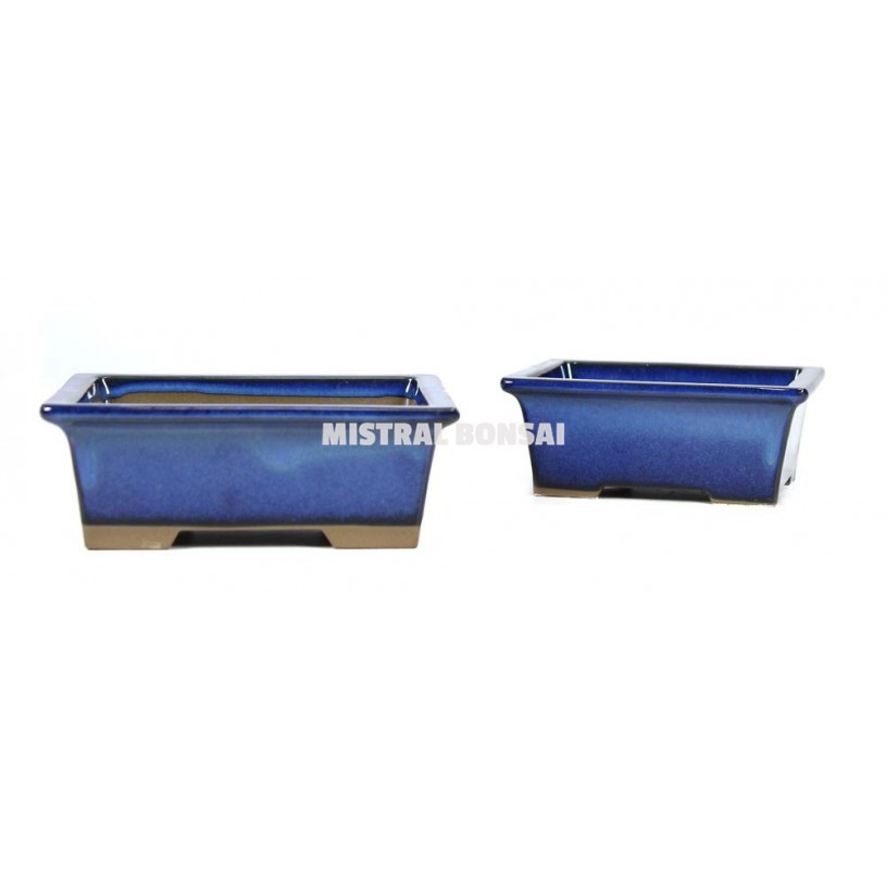Set-2 Pots rectangulaires en grès bleus pour bonsaï 15.5 et 13.5 cm. Set-2 Pots rectangulaires en grès bleus pour bonsaï 15.5 et 13.5 cm.
